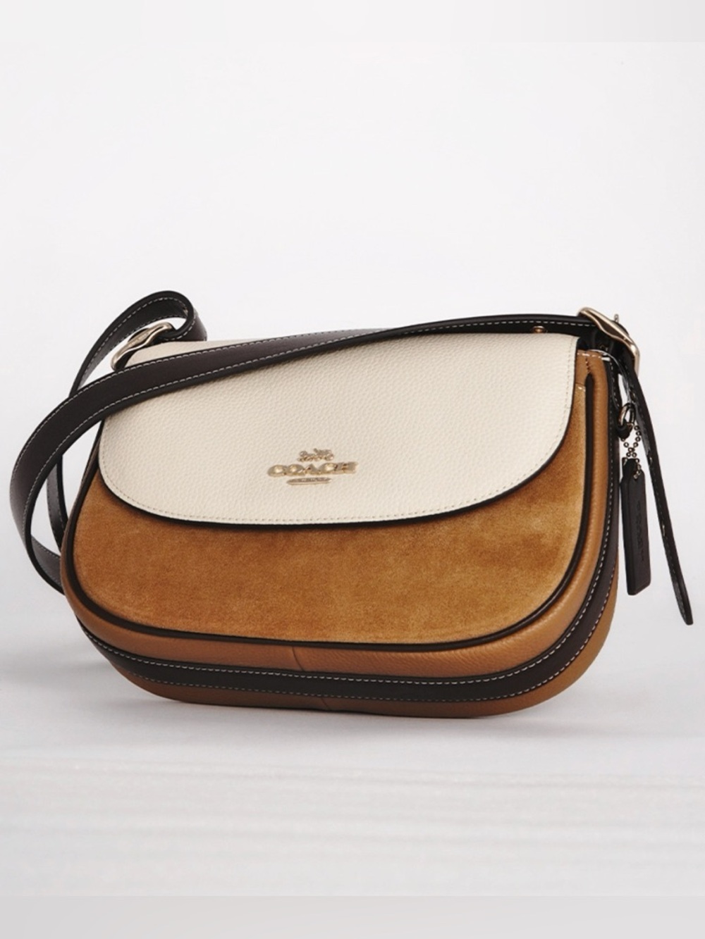 Coach Macie Colorblock Suede Leather Saddle Crossbody Bag